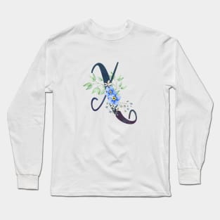 Floral Monogram X Wild Blue Flowers Long Sleeve T-Shirt